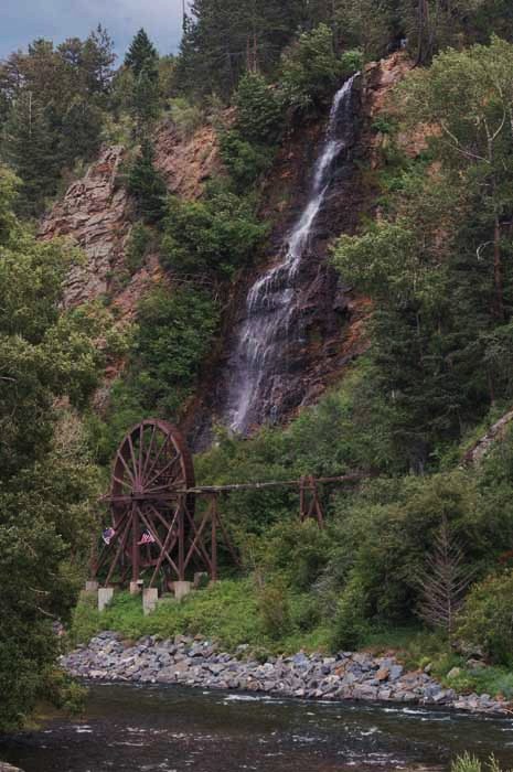 waterwheel and waterfall at Idaho Springs, CO
